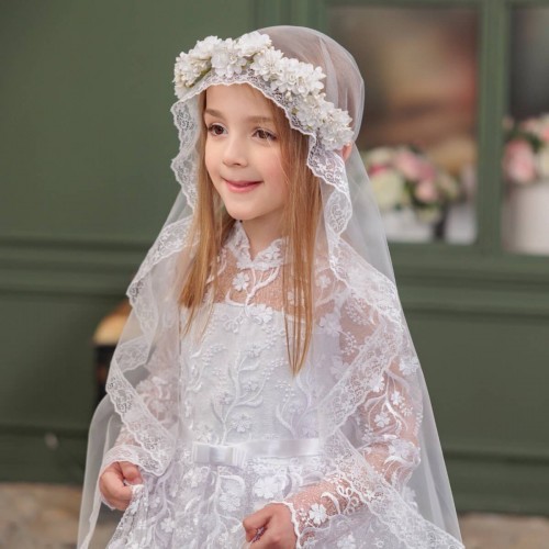 White Flowers Wreath Communion Vei - HARPER 
