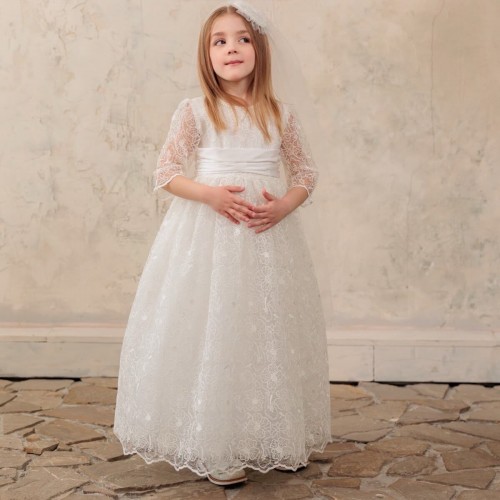 Holy Communion Dress in Ivory Flower Lace - LONDON