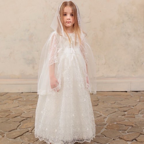 1st Communion Dress with Mantilla - Ivory Shade - LONDON