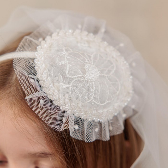 LONDON Girl Communion Headband with Delicate Veil