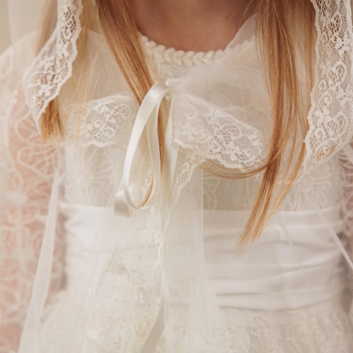 Communion Caped Mantilla with Silk Ties