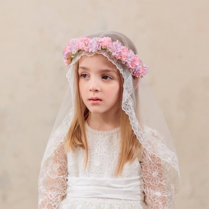 Traditional Handmade Flower Wreath Communion Veil 