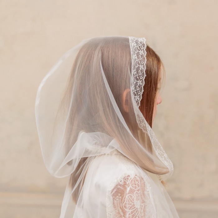 Communion Caped Mantilla with Silk Ties