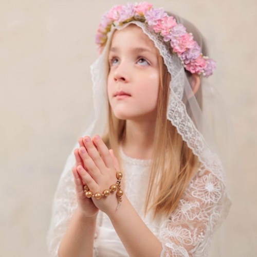 Flower Wreath Communion Veil - White or Ivory Tulle - LONDON 