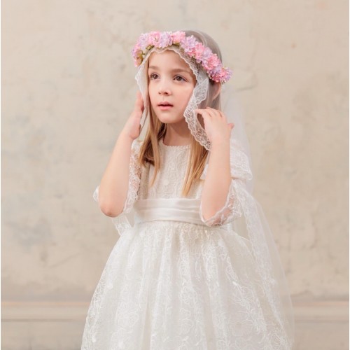 Ivory Communion Dress with Flower Wreath Veil - LONDON 