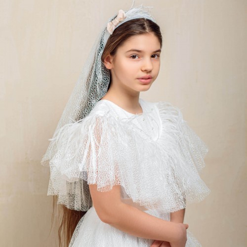 Girls Communion Headband with Veil and Pink Bow – PARIS