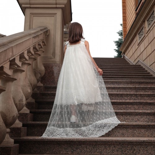 Ivory Cotton Flower Girl Dress with Detachable Train - SAMMY