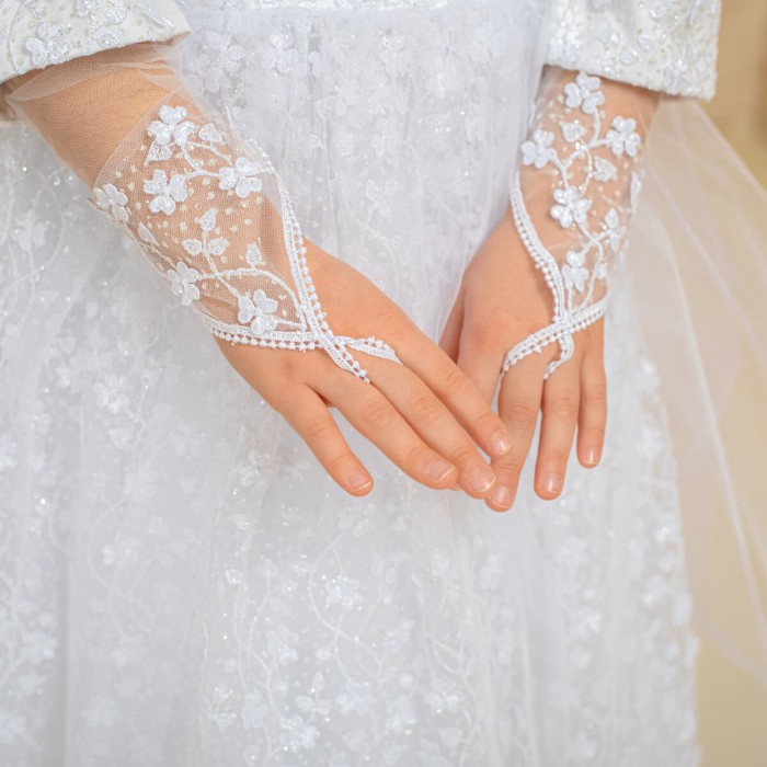  White Communion Dress with Headband Veil