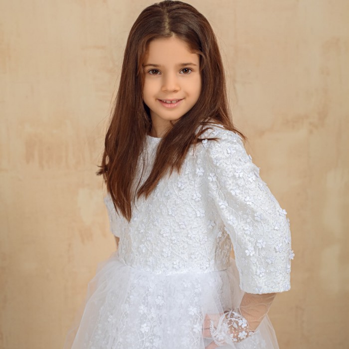  White Communion Dress with Headband Veil