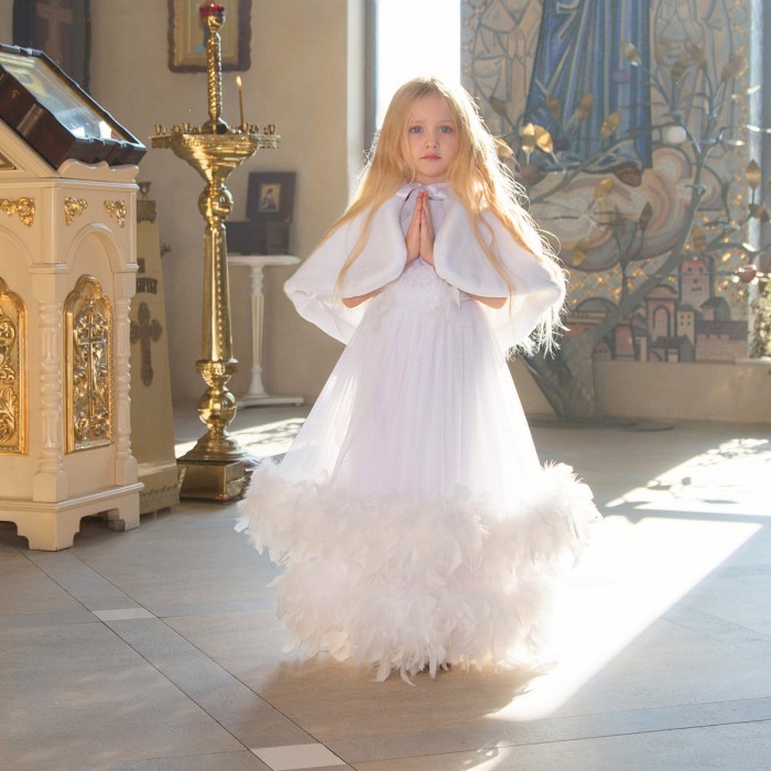 MELODY Communion Dress with Boa Feathers
