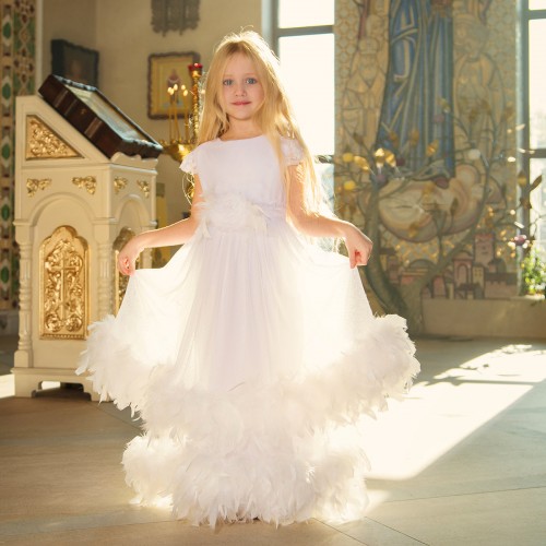 First Communion Dress with Boa Feather to Impress - MELODY 