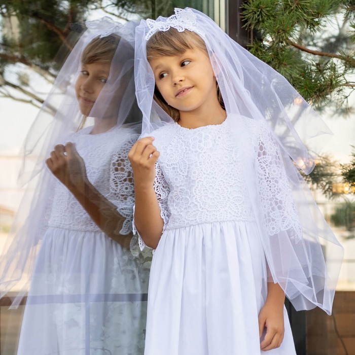 LARISA White Communion Veil Headband