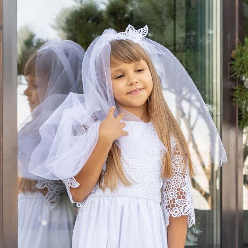 Communion Veil Headband with Lace Flower - LARISA