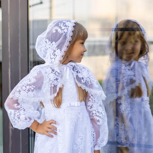Girls Caped Lace Mantilla - in White or Ivory - NILA